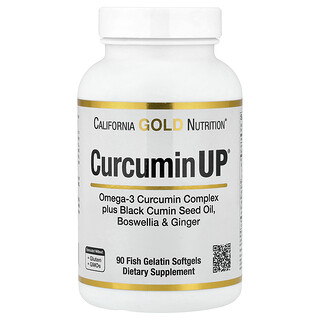 California Gold Nutrition, CurcuminUP™ com Complexo de Curcumina Ômega-3, Óleo da Semente de Cominho Preto, Bosvélia e Gengibre, 90 Cápsulas Softgel de Gelatina de Peixe