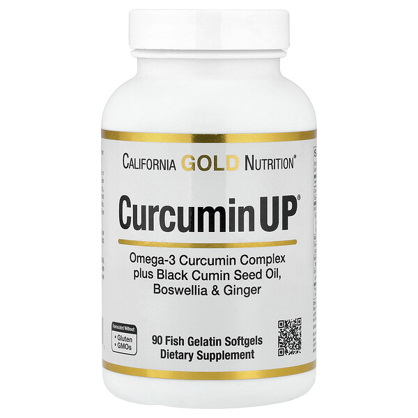 California Gold Nutrition CurcuminUP™ with Omega-3 Curcumin Complex, Black Cumin Seed Oil, Boswellia and Ginger, 90 Fish Gelatin Softgels
