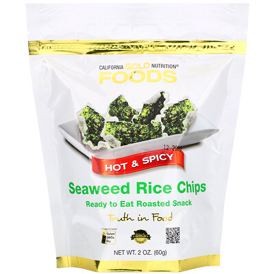 California Gold Nutrition Seaweed Rice Chips, чипсы со вкусом острых специй, 60 г (2 унции)