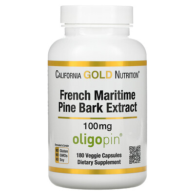 California Gold Nutrition Oligopin экстракт коры французской приморской сосны полифенольный антиоксидант 100 мг 180 растительных капсул