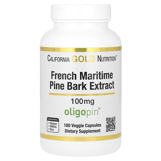 California Gold Nutrition, Extracto de corteza de pino marítimo francés, Oligopin, Polifenoles antioxidantes, 100 mg, 180 cápsulas vegetales