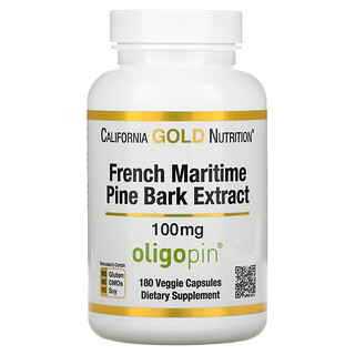 California Gold Nutrition, 法国海岸松树皮提取物素食胶囊，含 Oligopin® 抗氧多酚，100 毫克，180 粒装