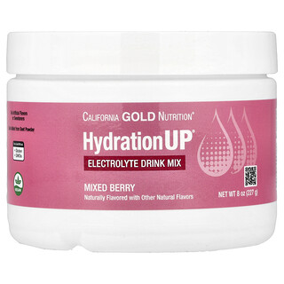 California Gold Nutrition, HydrationUP®, Mezcla para preparar bebidas con electrolitos con calcio, potasio, vitamina C y vitamina E, Bayas mixtas, 227 g (8 oz)