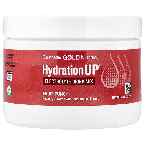 California Gold Nutrition HydrationUP®, Electrolyte Drink Mix with Calcium, Potassium, Vitamin C, and Vitamin E, Fruit Punch, 8 oz (227 g)