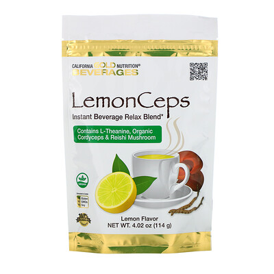 California Gold Nutrition LemonCeps, быстрорастворимый расслабляющий напиток с L-теанином, органическими грибами рейши и кордицепс, 114 г (4,02 унции)