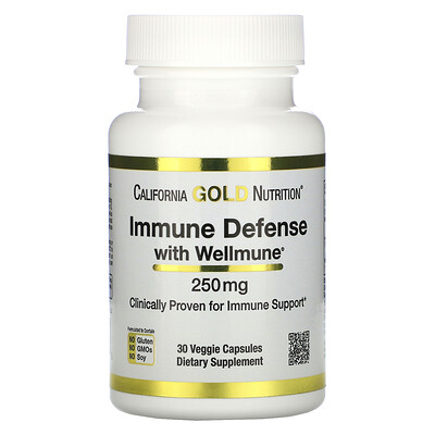 California Gold Nutrition средство для укрепления иммунитета с Wellmune, бета-глюкан, 250 мг, 30 растительных капсул