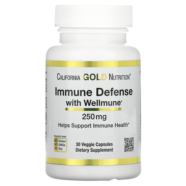 California Gold Nutrition, Wellmune（ウェルミューン）配合イミューンディフェンス、ベータグルカン、250mg、ベジカプセル30粒