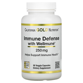 California Gold Nutrition, Immune Defense with Wellmune, Betaglucano, 250 mg, 90 Cápsulas Vegetais