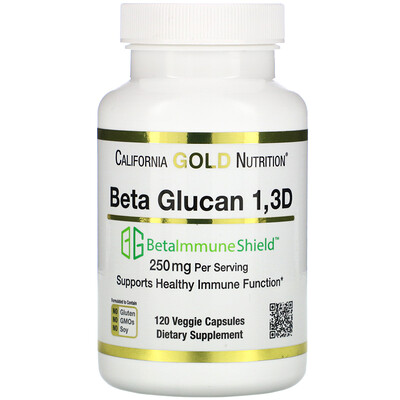 California Gold Nutrition Бета-глюкан 1-3D с Beta-ImmuneShield, 250 мг на порцию, 120 растительных капсул