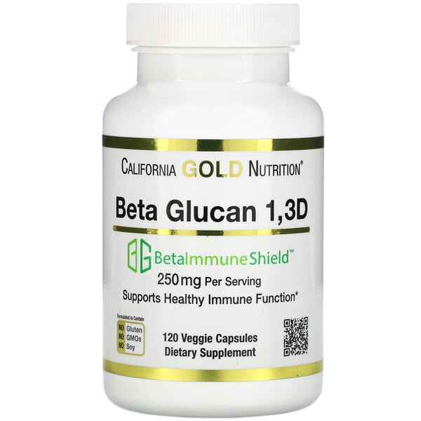 California Gold Nutrition, Beta-ImmuneShield（ベータイミューンシールド）配合ベータグルカン1-3D、125mg、ベジカプセル120粒
