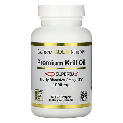 California Gold Nutrition SUPERBA2™, масло криля премиального качества, 1000 мг, 60 мягких таблеток