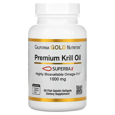 

California Gold Nutrition Premium Krill Oil with Superba2 1 000 mg 60 Fish Gelatin Softgels