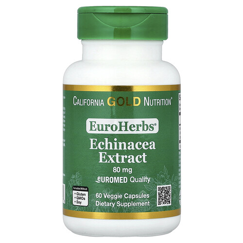 California Gold Nutrition EuroHerbs™ エキナセア ハーブ エキス Euromed品質 80mg ベジカプセル60粒