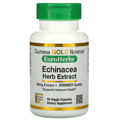 California Gold Nutrition EuroHerbs экстракт эхинацеи 80 мг 60 вегетарианских капсул
