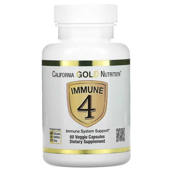 California Gold Nutrition‏, Immune4, תמיכה במערכת החיסונית, 60 כמוסות צמחיות