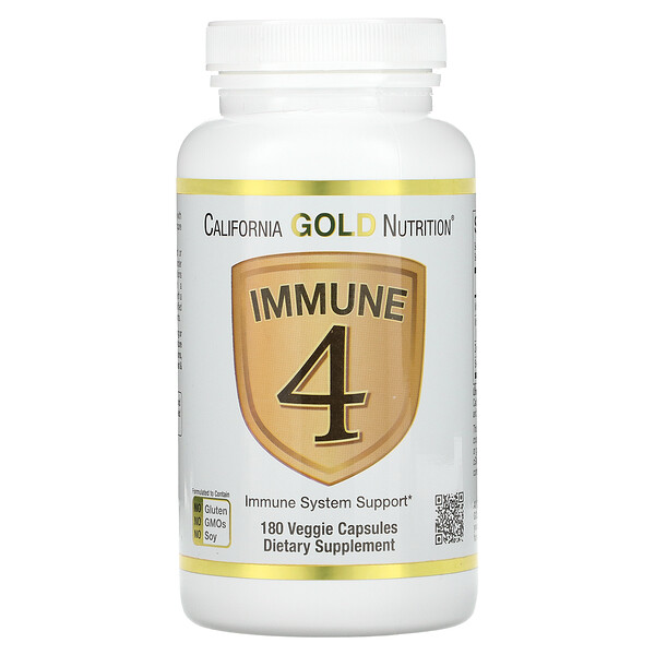 California Gold Nutrition, Immune 4（イミューン4）、病気に負けない体づくりをサポート、ベジカプセル180粒