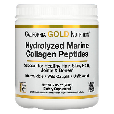 California Gold Nutrition гидролизованные пептиды морского коллагена, без добавок, 200 г (7,05 унции)