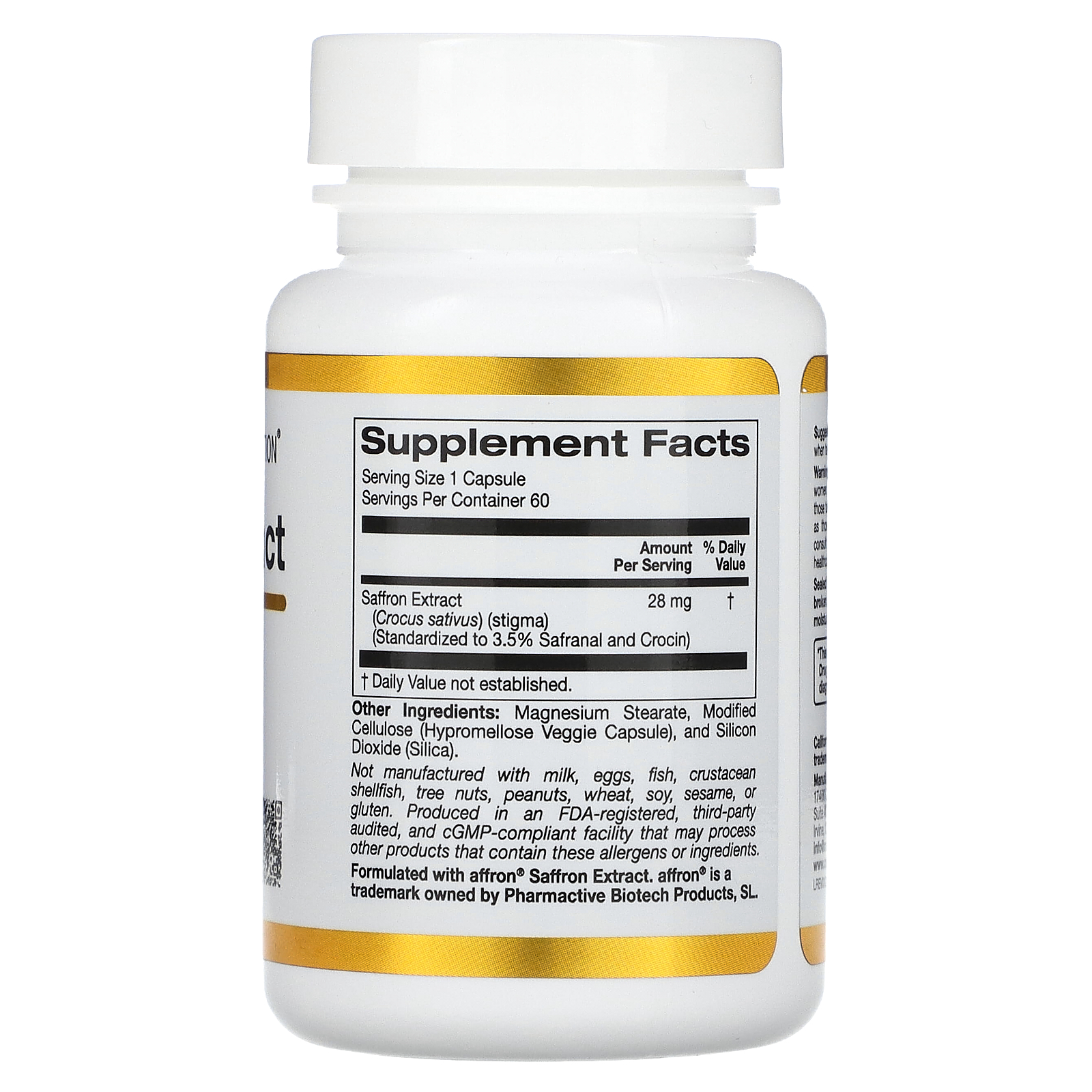 California Gold Nutrition, Saffron Extract with Affron, 28 mg, 60