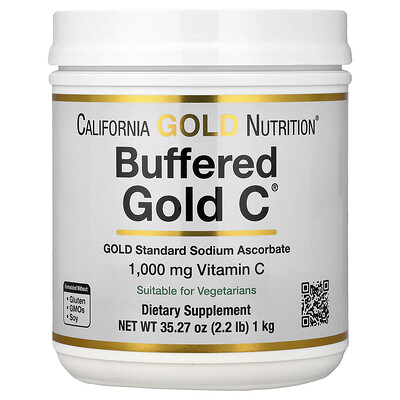 California Gold Nutrition, Gold C, Vitamina C tamponada y no ácida en polvo, Ascorbato de sodio, 1 kg (2,2 lb)
