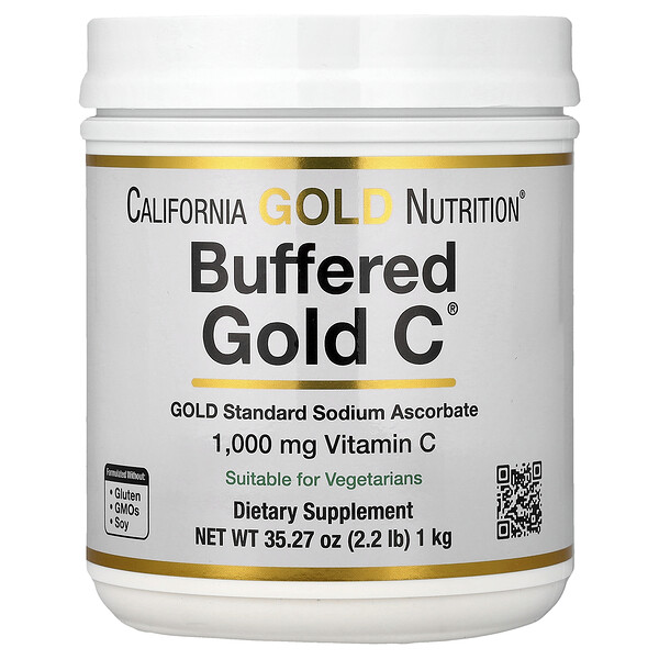 California Gold Nutrition Buffered Gold C®, Non-Acidic Vitamin C Powder, Sodium Ascorbate, 2.2 lb (1 kg)