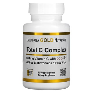California Gold Nutrition, Total C Complex, Vitamina C com Capros + Bioflavonoides Cítricos e Rosa-mosqueta, 500 mg, 60 Cápsulas Vegetais