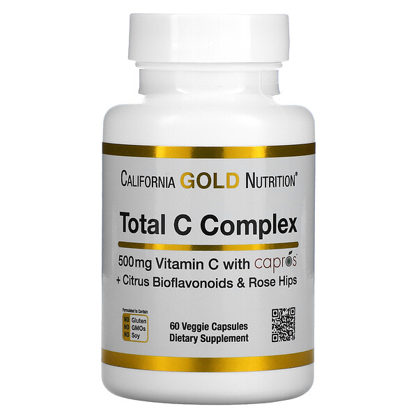 Total C Complex, Vitamina C com Capros + Bioflavonoides Cítricos e Rosa-mosqueta, 500 mg, 60 Cápsulas Vegetais