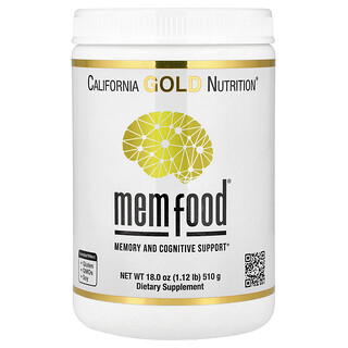 California Gold Nutrition, MEM Food®, susține memoria și funcțiile cognitive cu amestec de MEM, L-serină, coama-leului și pudră organică de suc de afine, 510 g (1,12 lb)