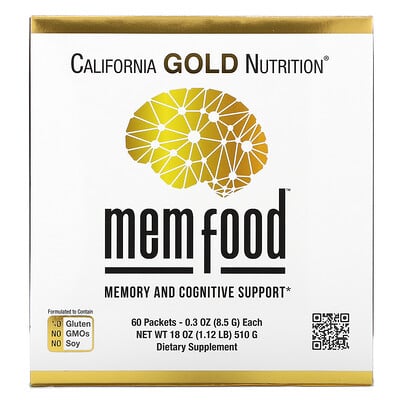 California Gold Nutrition MEM Food, для поддержки памяти и когнитивных функций, 60 пакетиков по 8,5 г (0,3 унции)
