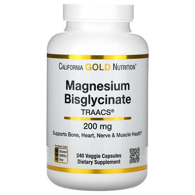 California Gold Nutrition Magnesium Bisglycinate, 200 mg , 240 Veggie Capsules