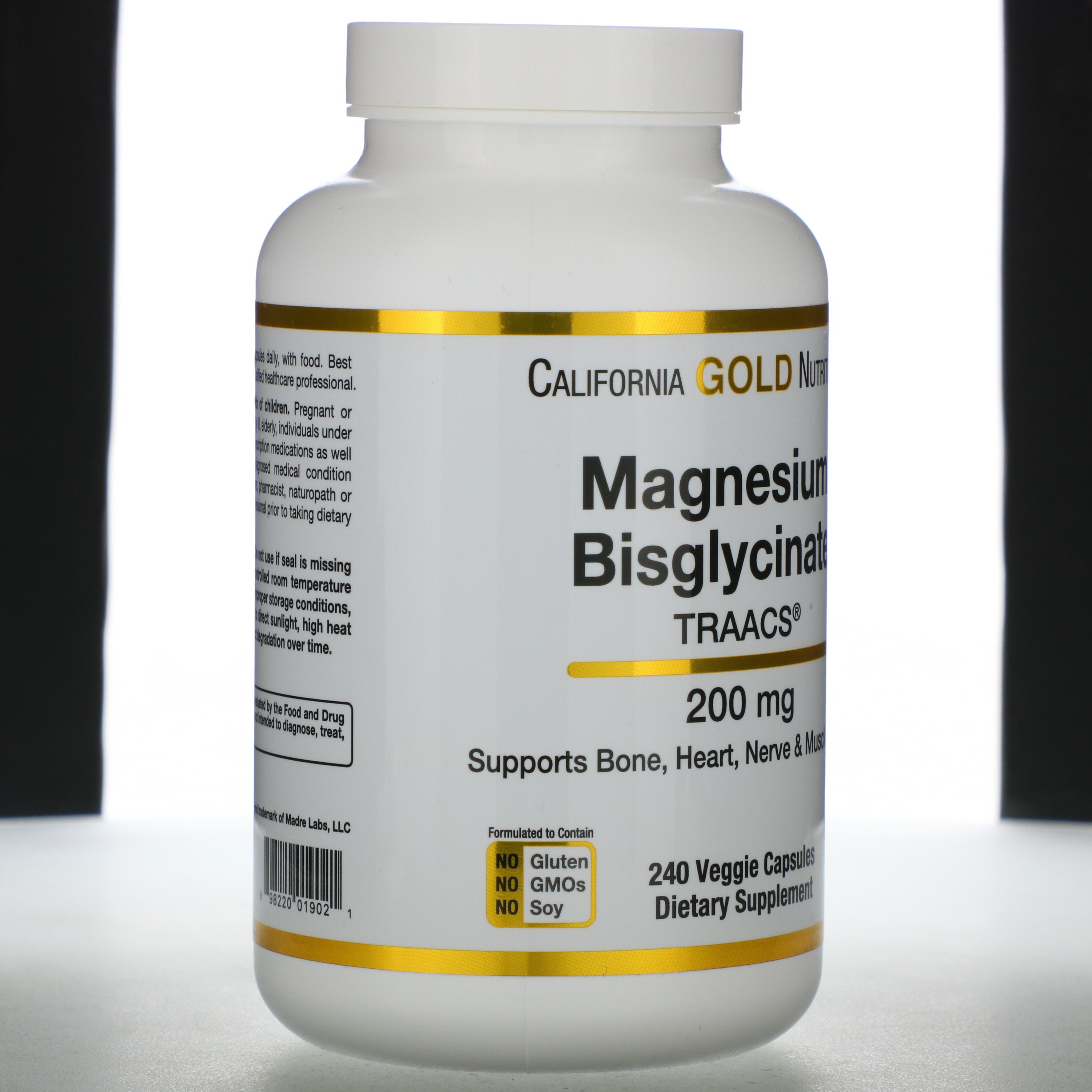 California Gold Nutrition, Magnesium Bisglycinate Chelate, Albion TRAACS®, 240 Veggie Capsules (100 mg per Capsule)