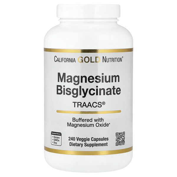 California Gold Nutrition Magnesium Bisglycinate Chelate, Albion TRAACS®, 240 Veggie Capsules (100 mg per Capsule)