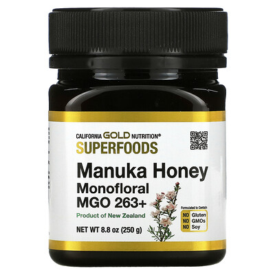 

California Gold Nutrition SUPERFOODS монофлорный мед манука MGO 263+ 250 г (8 8 унции)