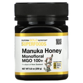 California Gold Nutrition, SUPERFOODS, монофлорный мед манука, MGO 100+, 250 г (8,8 унции)