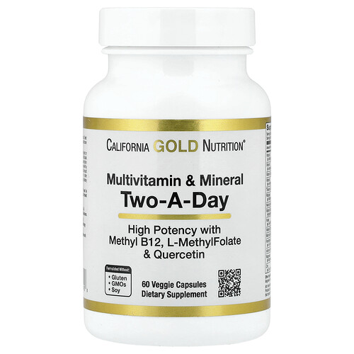 California Gold Nutrition マルチビタミン・ミネラル メチルB12配合 ビタミンC L-メチルフォレート クエルセチン含有 2粒/日タイプ ベジカプセル60粒