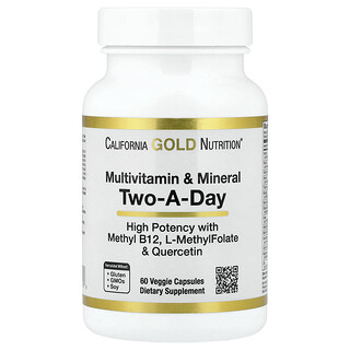 California Gold Nutrition, Multivitamin and Mineral with Methyl B12, Vitamin C, L-MethylFolate and Quercetin, Multivitamin und Mineralstoffe mit Methyl B12, Vitamin C, L-Methylfolat und Quercetin, zwei täglich, 60 pflanzliche Kapseln