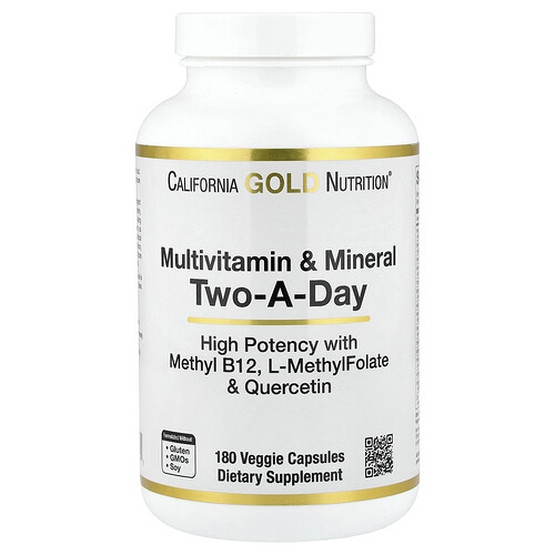 California Gold Nutrition マルチビタミン&ミネラル メチルB12配合 ビタミンC、L-メチルフォレート、バイオケルセチン含有 1日2粒タイプ ベジカプセル180粒