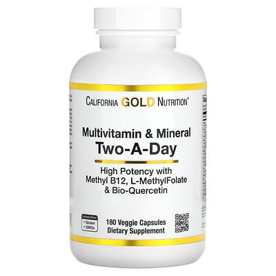 

California Gold Nutrition мультивитамины и минералы, две капсулы в день, 180 растительных капсул