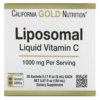 

California Gold Nutrition Liposomal Liquid Vitamin C Unflavored 1000 mg 30 Sachets 0.17 fl oz (5 ml) Each