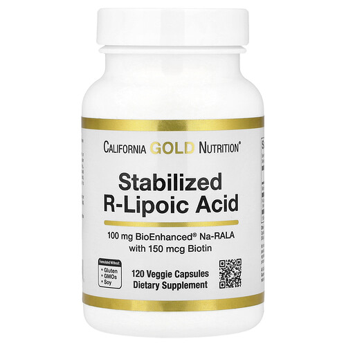 California Gold Nutrition, Stabilized R-Lipoic Acid with BioEnhanced® Na-RALA and Biotin, stabilisierte R-Liponsäure mit BioEnhanced® Na-RALA und Biotin, 120 pflanzliche Kapseln