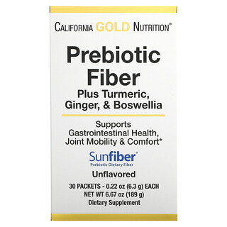 California Gold Nutrition, Fibra Prebiótica com Cúrcuma, Gengibre e Bosvélia, 30 Embalagens, 6,3 g (0,22 oz) Cada