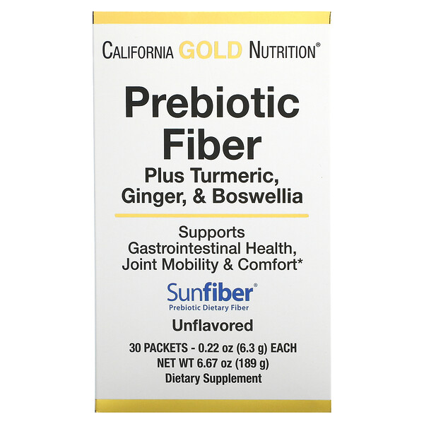 Prebiotic Fiber Plus Turmeric, Ginger, & Boswellia, 30 Packets, 0.22 oz (6.3 g) Each