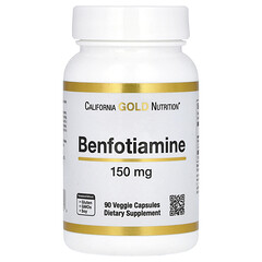 Бенфотіамін 150 мг California Gold Nutrition Benfotiamine with L-Leucine 90 рослинних капсул