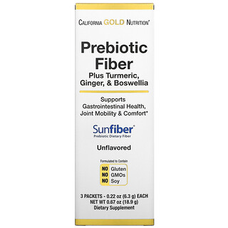 California Gold Nutrition, Fibra Prebiótica com Cúrcuma, Gengibre e Bosvélia, 3 Embalagens, 6,3 g (0,22 oz) Cada