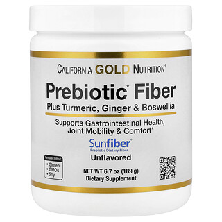 California Gold Nutrition, Prebiotic Fiber Plus Turmeric Extract, Organic Ginger Extract and Boswellia Extract , 6.7 oz (189 g)