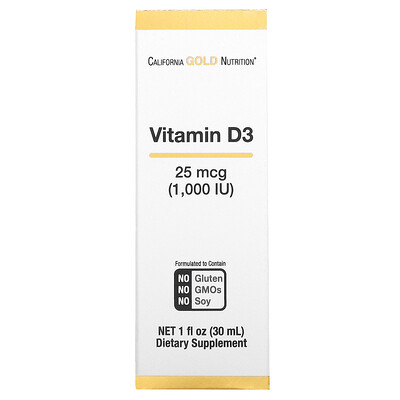 

California Gold Nutrition, Vitamin D3 Liquid, 25 mcg (1,000 IU), 1 fl oz (30 ml)