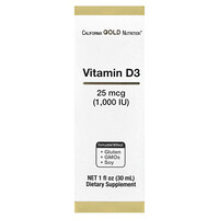 California Gold Nutrition, Vitamin D3, 25 mcg (1.000 IE), 1 fl oz (30 ml)