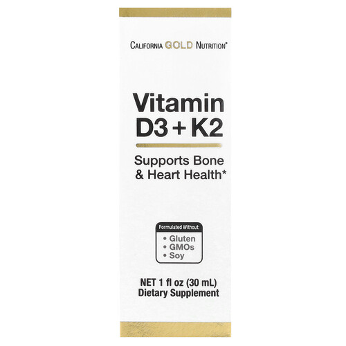 California Gold Nutrition ビタミンD3 + K2 as MK4、25mcg（1,000IU）、1fl oz（30ml）