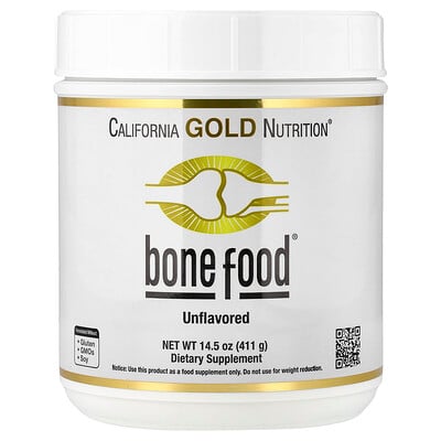 California Gold Nutrition, Bone Food, Refuerzo para los huesos y las articulaciones, Con péptidos de colágeno y ácido hialurónico más vitaminas y minerales, Sin sabor, 411 g (14,5 oz)