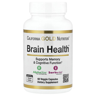 California Gold Nutrition, Brain Health、アルファ-グリセロホスホリルコリン カルシウム リン ホスファチジルセリン配合、ベジカプセル60粒
