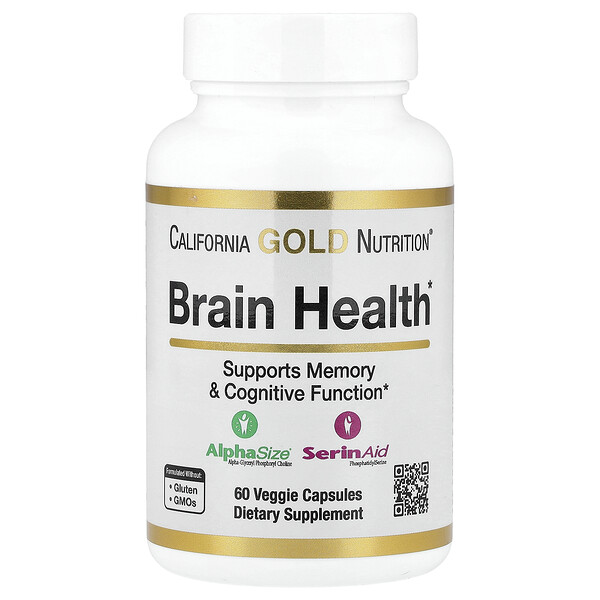 California Gold Nutrition Brain Health with Alpha-Glycerophosphorylcholine, Calcium, Phosphorus and Phosphatidylserine, 60 Veggie Capsules